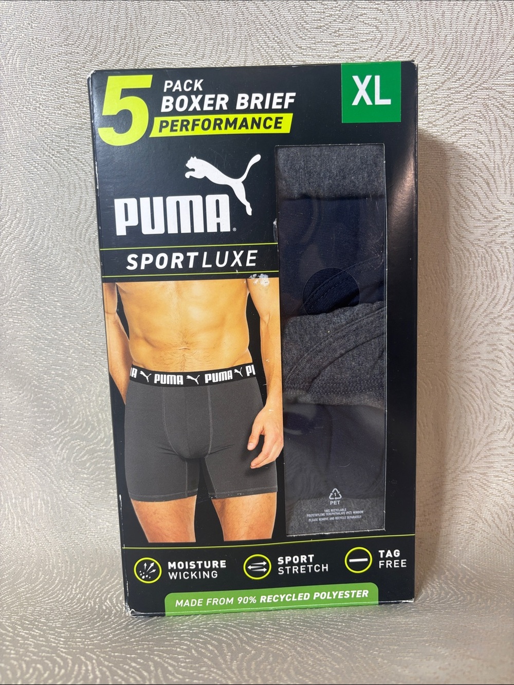 Puma Sportluxe 5-Pack Boxer Briefs - Black & Dark Gray - XL 0383